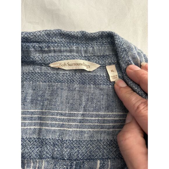 Soft Surroundings Linen Blend Striped Collared Blouse Womens Size XL Blue White - Picture 4 of 8
